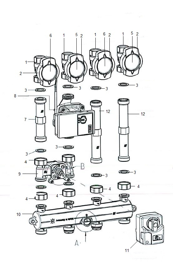 Explosietekening Vue Principale — Remeha THERMAX MODULE HYDRAULIQUE COMPACT 2 CIRCUITS EA 145