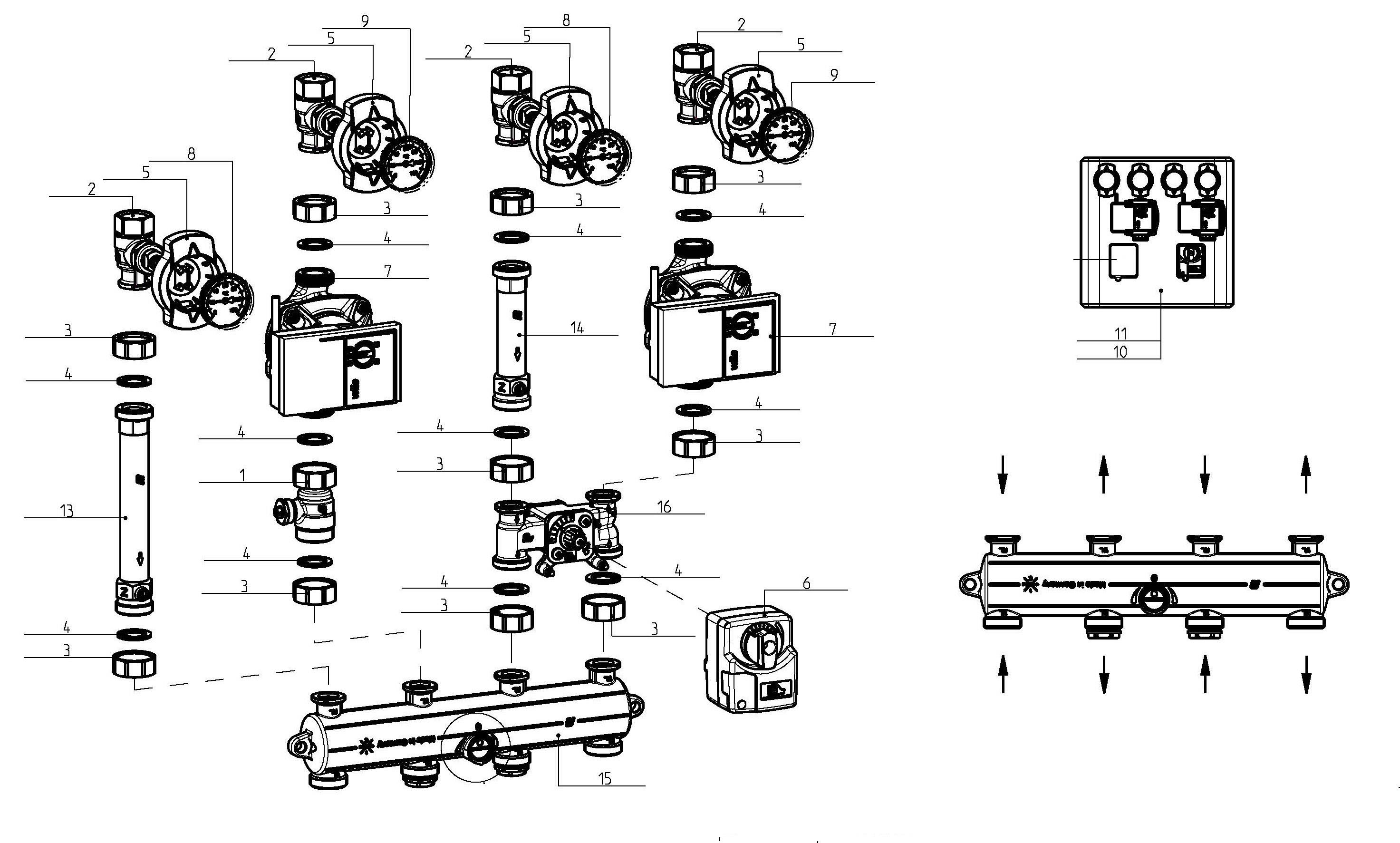 Schéma éclaté Vue Principale — Remeha MODULE HYDRAULIQUE CIRC.DIR.+V3V MT12